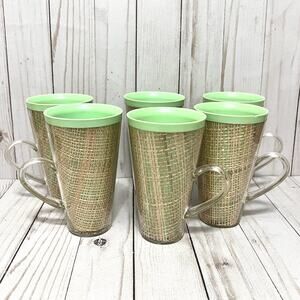 Vintage MCM 1950's 60's Raffiaware Melamine Tiki Bar Mugs Set of 6 Aqua Green